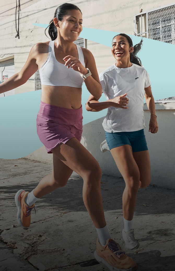 Medium shot of two women wearing Brooks clothing